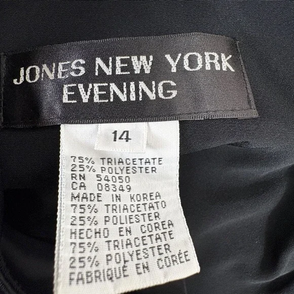 JONES NEW YORK EVENING Black Sleeveless Maxi Dress Sz 14 Satin Trim Gown Formal - Picture 7 of 12